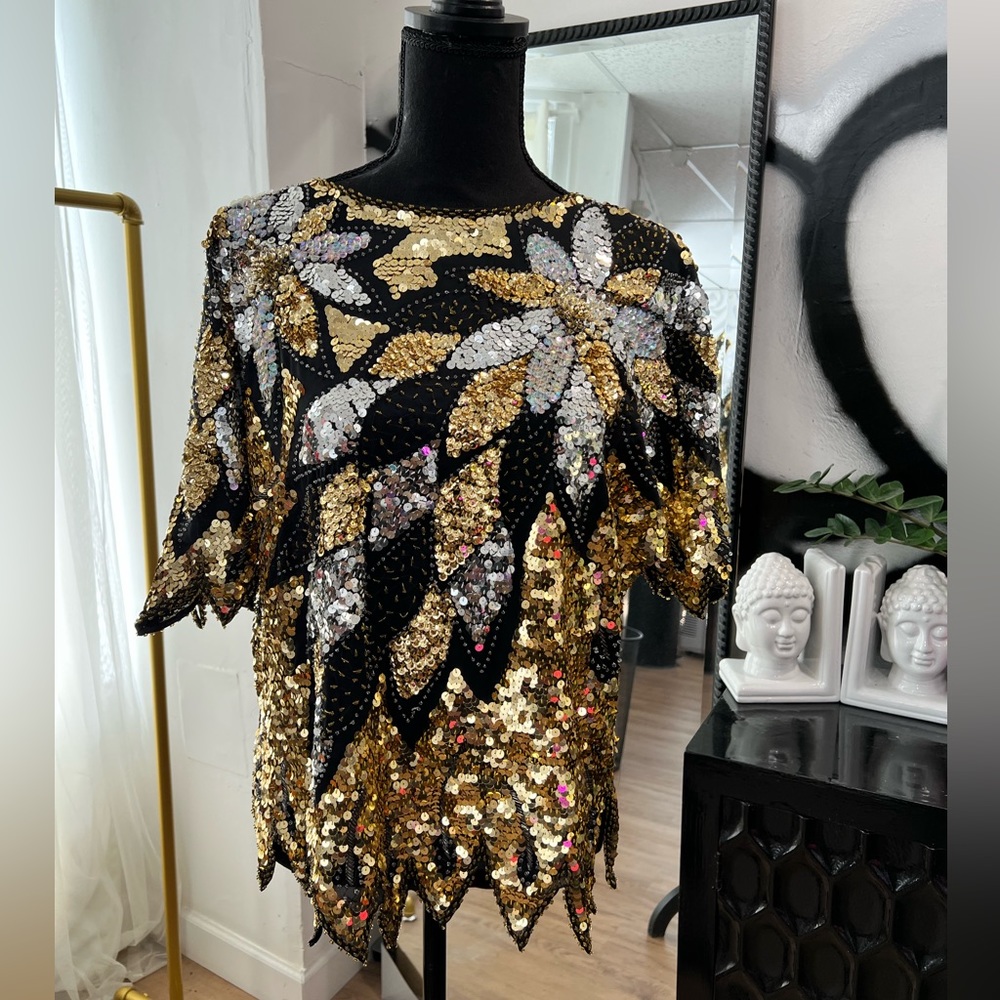 Black and gold sequin top